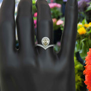 Harvest Glow: Pear-Shaped Yellow Moissanite Halo Engagement Ring in Timeless Silver Design